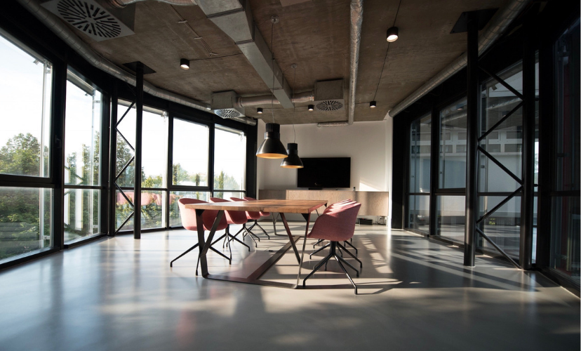 office room with polished floors